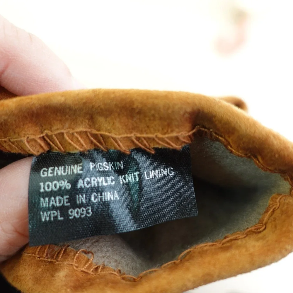 Suede Winter Gloves Women Medium Tan Brown GATES Genuine Leather Pigskin Classic
